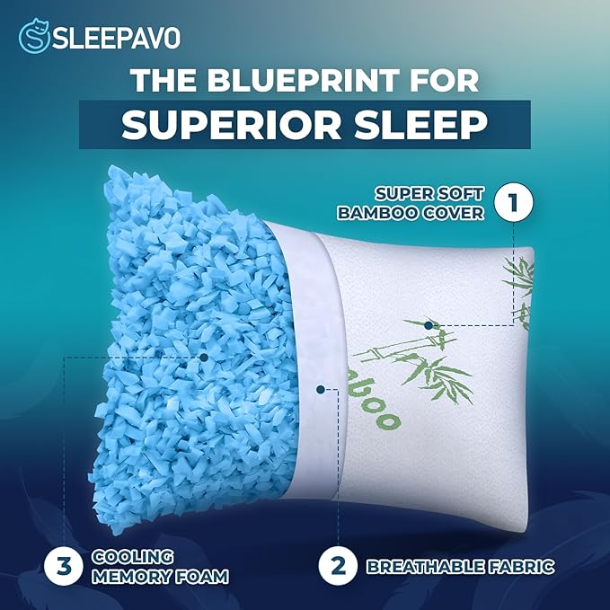 Sleepavo Adjustable Cooling Pillows Queen Size Set of 2 Pack - Image 3