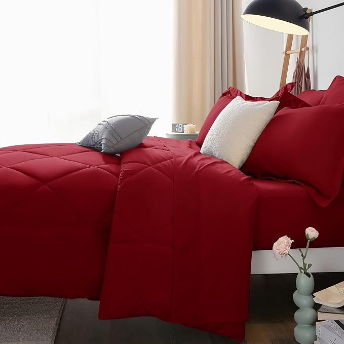 CozyLux Queen Comforter Set Dark Red - Image 9