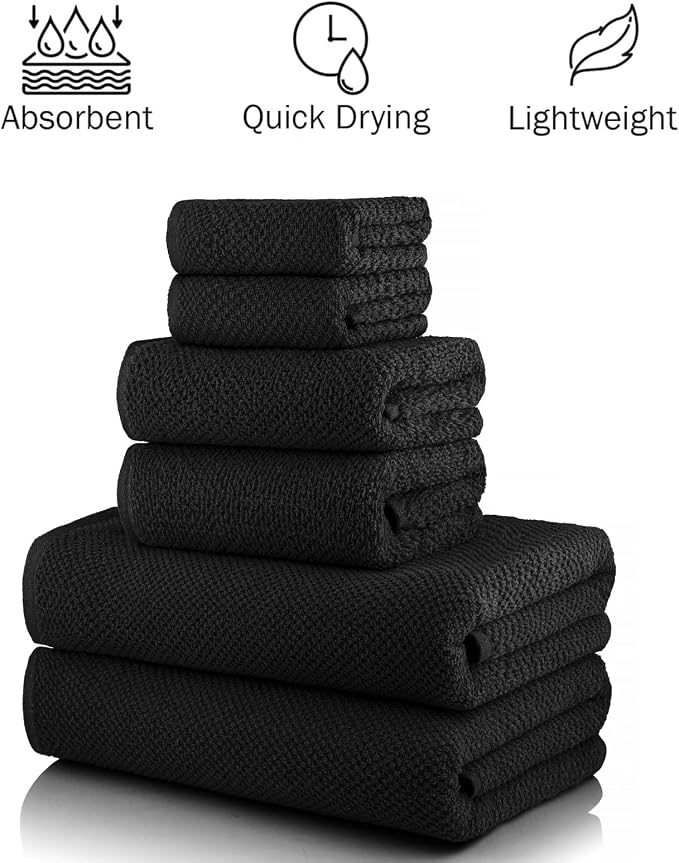 CASA COPENHAGEN EcoPop 6Pcs 100% Cotton Large Designer Towels Gift Set- Black - Image 3