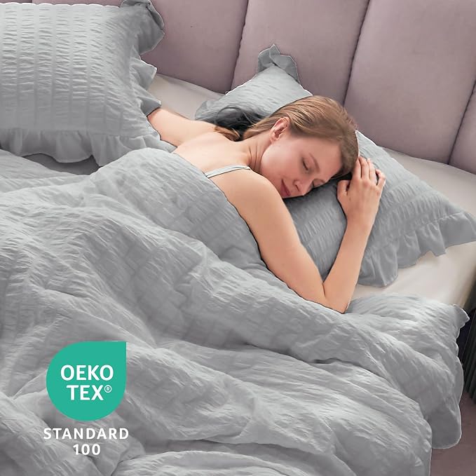 JOLLYVOGUE Light Grey Twin Size Comforter Set, 2 Pieces Seersucker Lightweight - Image 7