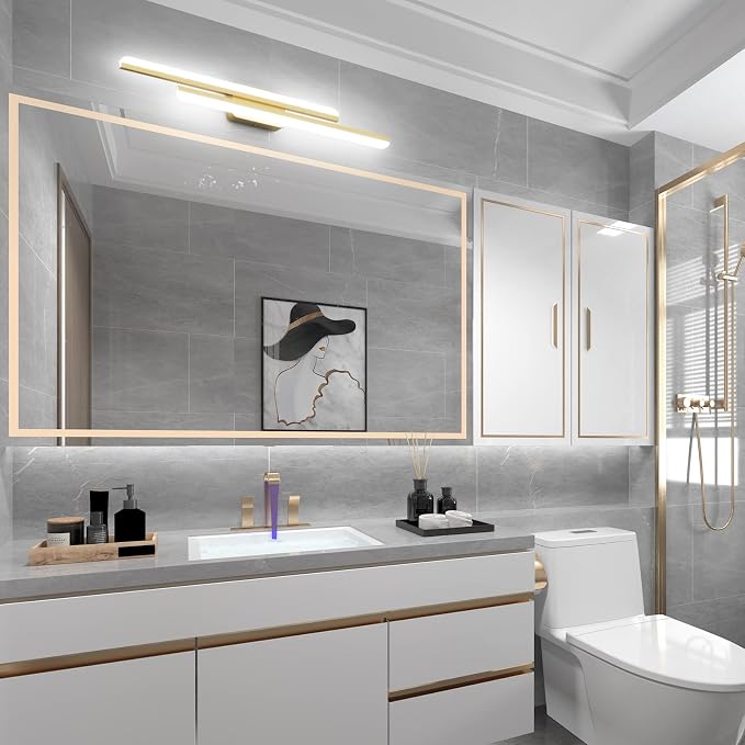 Ralbay 40" Modern LED Gold Vanity Lights 40W Frosted Aluminum Gold Bathroom - Image 4