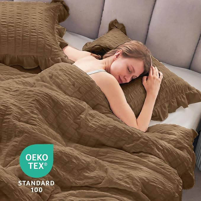 JOLLYVOGUE Twin Size Comforter Set, 2 Pieces Oak Brown Seersucker Lightweight - Image 6