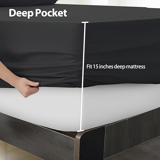 Full Size Fitted Sheet Only Black, 100% Egyptian Cotton 600 Thread Count - Image 4