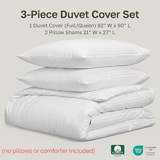 California Design Den Stripe Duvet Cover Queen Size, 400 Thread Count Sateen - Image 5