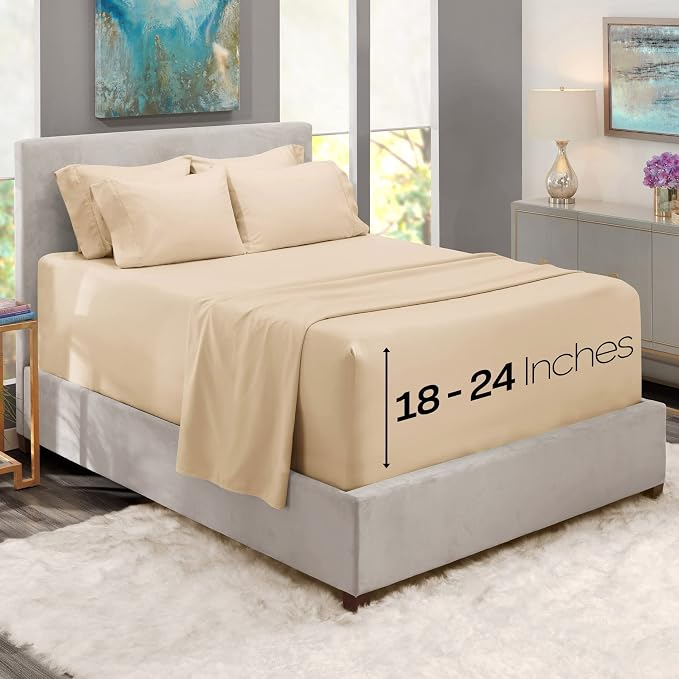 Hearth & Harbor Luxury Soft 6 Piece Bed Sheet Set Extra Deep Pocket Fitted - Image 2
