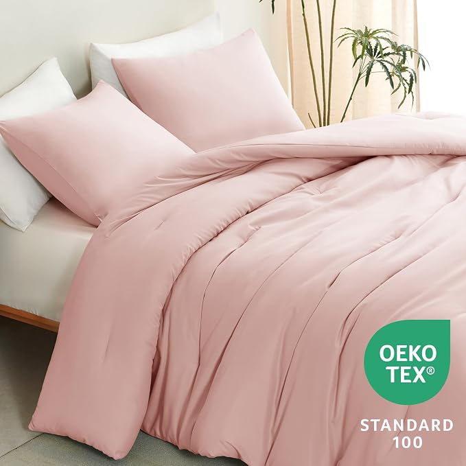 CozyLux Oversized Queen Comforter Set Blush Pink, 3 Pieces 98x98 Solid - Image 4