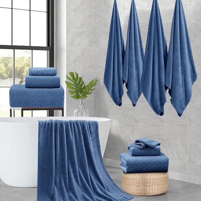 8-Piece Navy Bath Towels Set, 2 Oversized Large Bath Towels Sheet, 2 Hand - Image 6