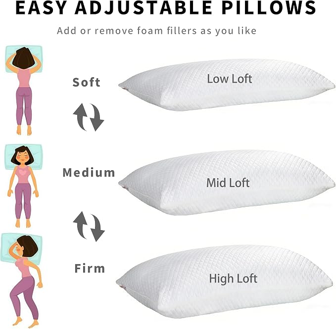 Cooling Pillow for Sleeping Queen Size Set of 2, Shredded Memory Foam Pillows - Image 7