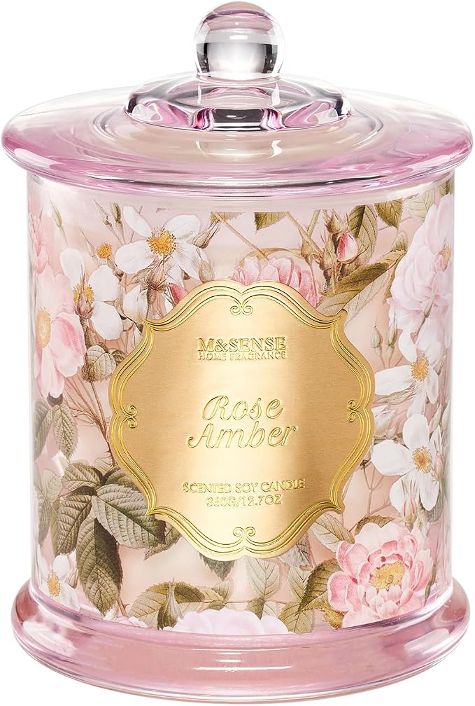 M&SENSE Rose Amber Floral Soy Candle, 2-Wick 12.7oz 75H Non-Toxic Organic Jar by MSENSE