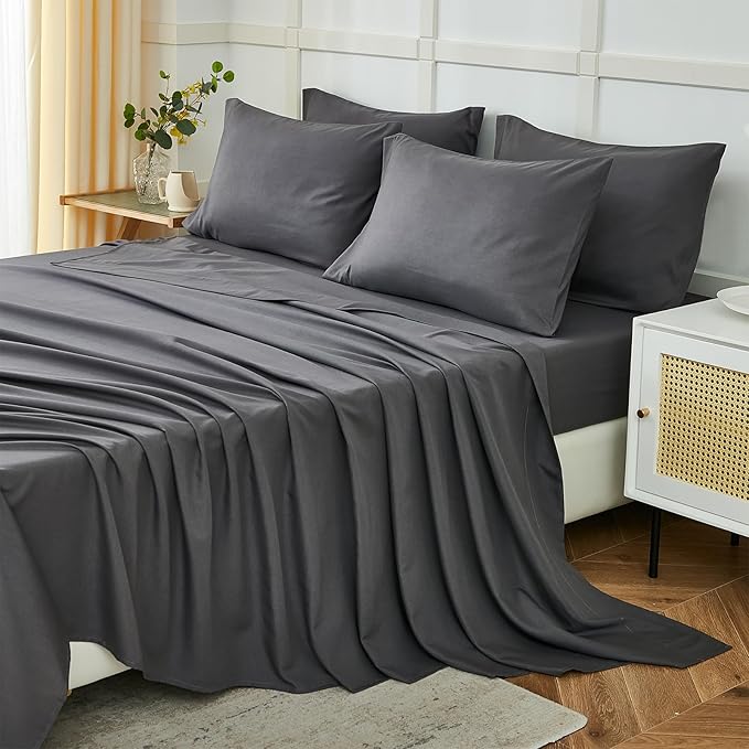 ILAVANDE Grey Queen Sheets Set 6 Piece, Hotel Luxury Super Soft 1800 Series by ILAVANDEforYourBedHome