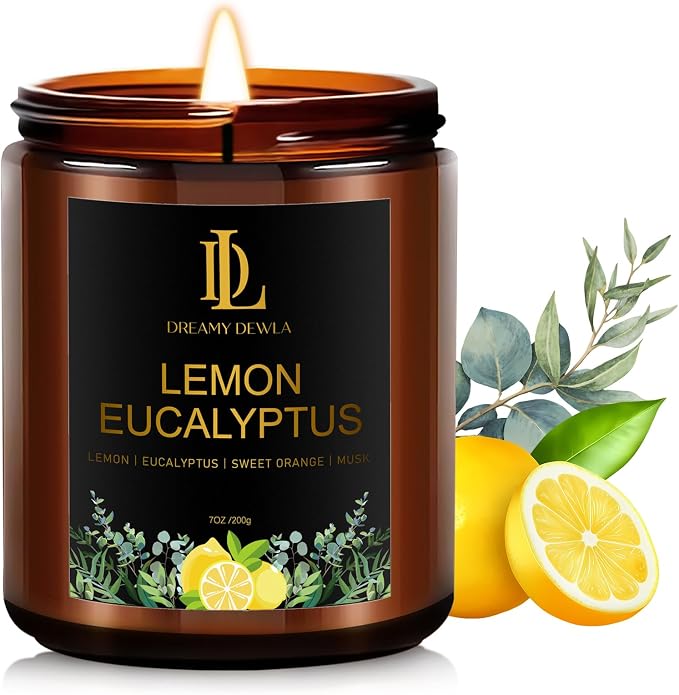 Lemon Eucalyptus Scented Candle, Soy Candles by DLDREAMYDEWLA