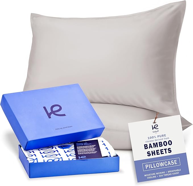 Kickoff Viscose Bamboo Pillowcase, 100% Organic Hidden Zippered Viscose Bamboo by KickoffHome