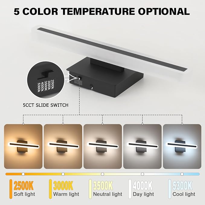JUSHENG Black Vanity Lights for Bathroom, 5CCT Dimmable Bathroom Light Fixtures - Image 2