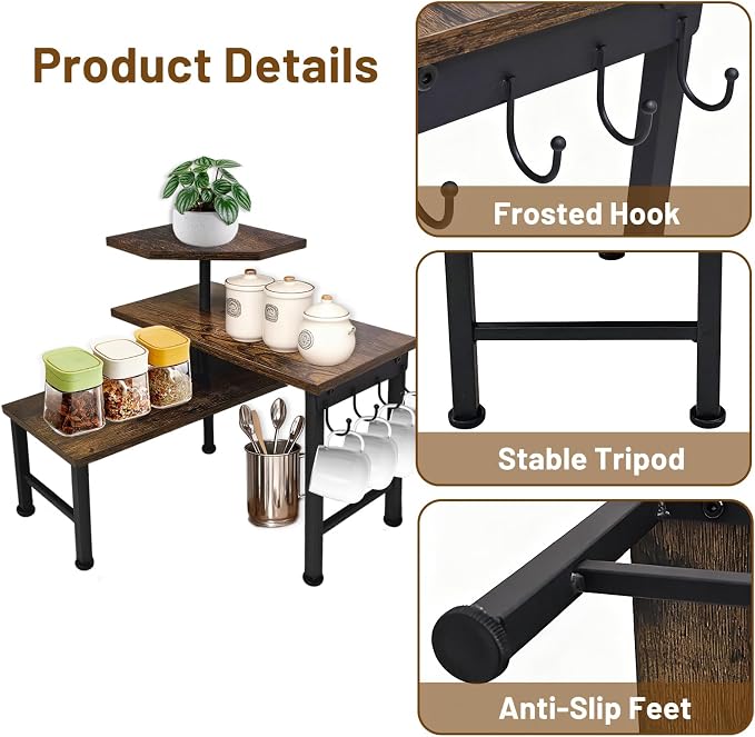 Kitchen Countertop Organizer, 3 Tier Moveable Corner Shelf Kitchen Shelf - Image 3