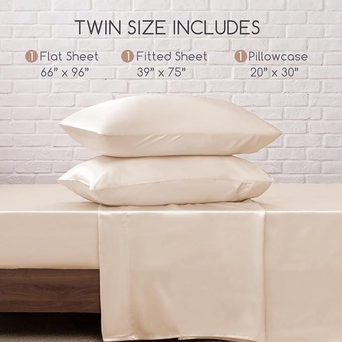 MR&HM Satin Bed Sheets, Twin Size Sheets Set - Image 7