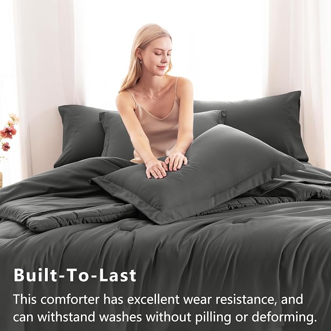CozyLux Full Size Comforter Sets Dark Grey, 7 Pieces Bed in a Bag Full - Image 3