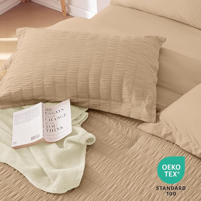 MUXHOMO 5 Pieces Twin XL Comforter Set, Seersucker Bed in a Bag Twin XL Size - Image 8
