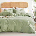 Wake In Cloud - Cotton Duvet Cover Set, King Size, Sage Green, 100% Washed by WakeInCloud
