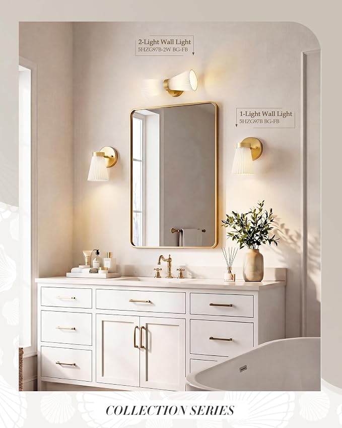 Set of 2 Wall Sconces, HWH Gold Bathroom Light Fixtures - Image 6