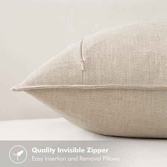 MIULEE Decorative Linen Euro Sham Pillow Covers 26x26 Natural Beige Boho - Image 3