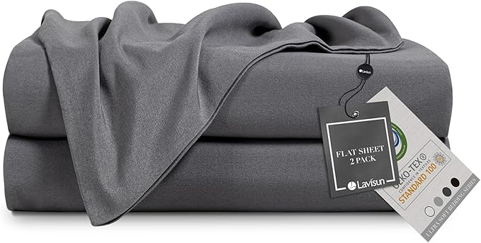 Lavisun Queen Flat Sheets 2 Pack, Hotel Quality Flat Bed Sheets, Brushed by Lavisun