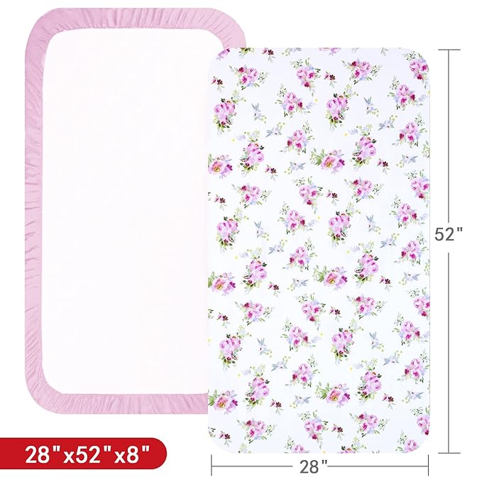 Crib Sheets Girls 2 Pack Floral, Fitted Crib Sheet - Image 5