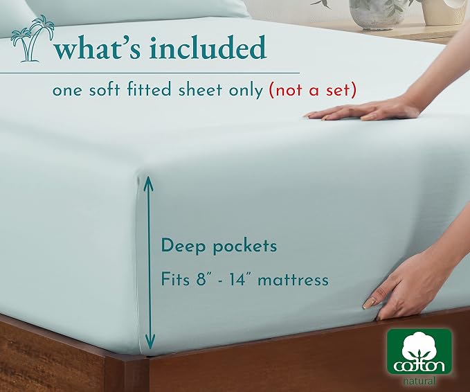 California Design Den Queen Deep Pocket Fitted Sheet Only, Soft 100% Combed - Image 4