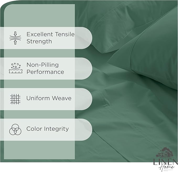 Linen Home 100% Cotton Percale Sheets Twin Size, Frosty Green, Deep Pocket - Image 2