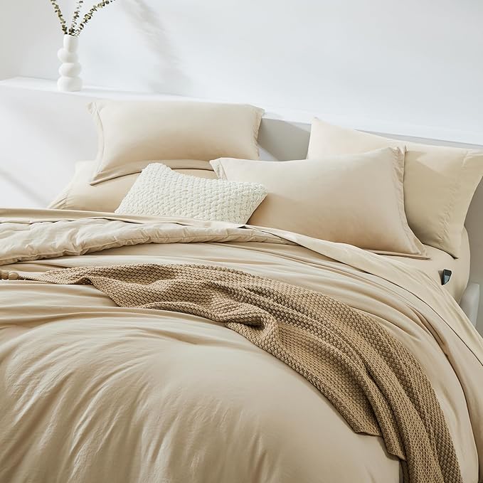WRENSONGE Oversize King Size Comforter Set- 7 Pieces Soft Beige Bed in a Bag - Image 3