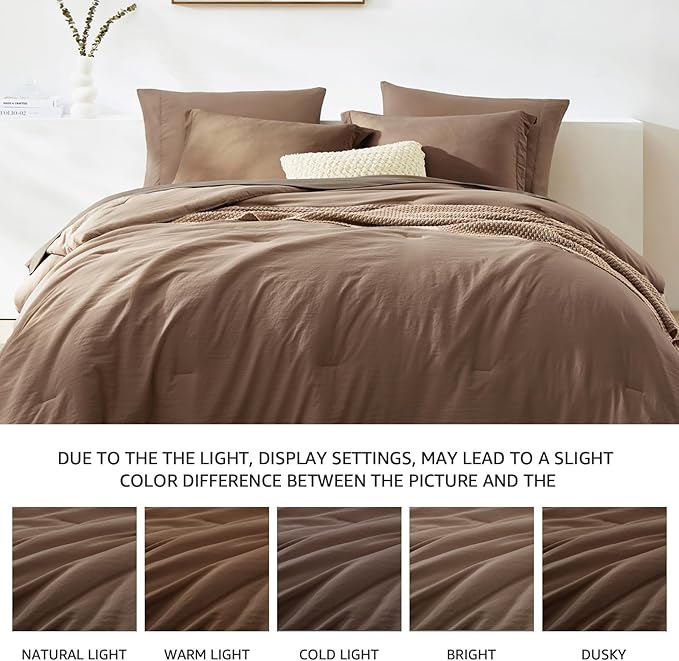 WRENSONGE Full Size Comforter Sets, 7 Pieces Soft Brown Bed in a Bag - Image 7