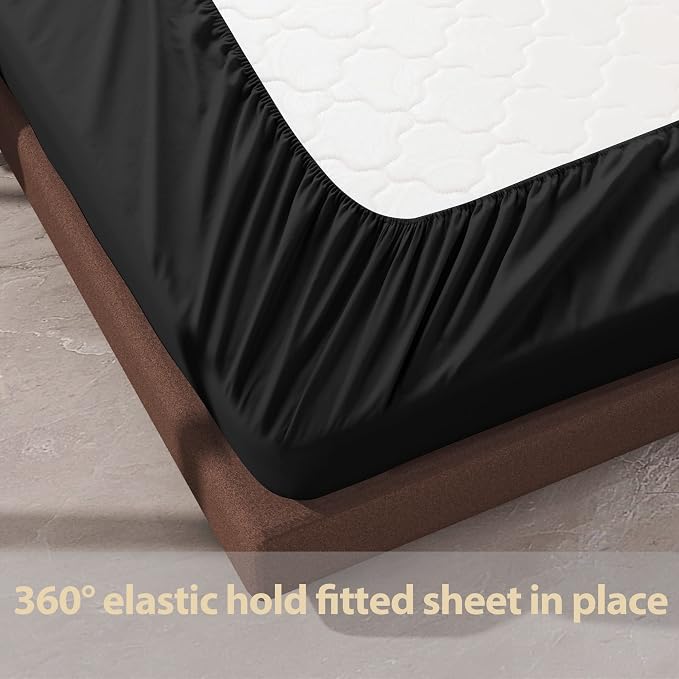 100% Egyptian Cotton Fitted Sheet Queen Size Black, 600 Thread Count 8-16" Deep - Image 6