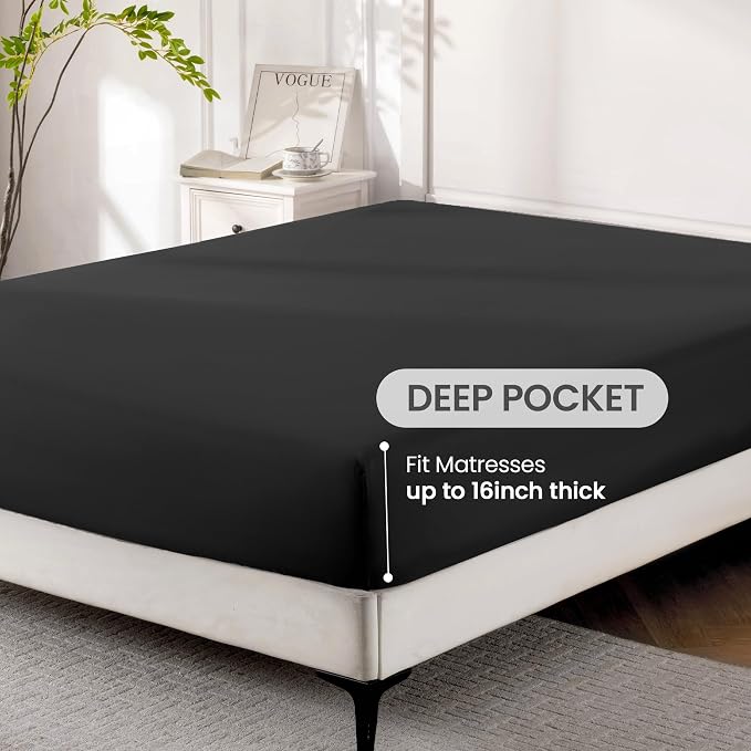 ROSE&RISY Black Full Sheet Set, 4 Pieces Soft Bedding Queen Sheet Set, - Image 4