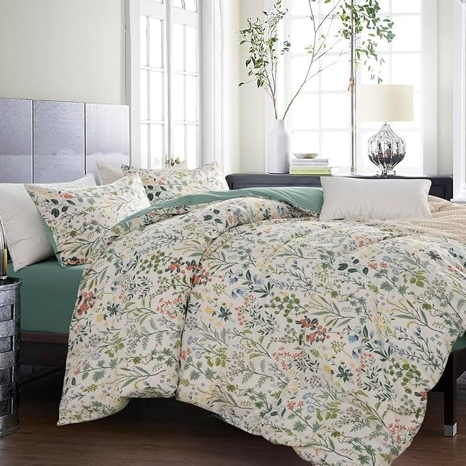MKXI Queen Size Wildflower Duvet Cover Set Sage Green Spring Floral Bedding Set - Image 6