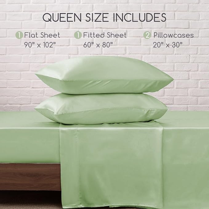 MR&HM Satin Bed Sheets with Elastic Corner Straps, Queen Size Sheets Set - Image 7