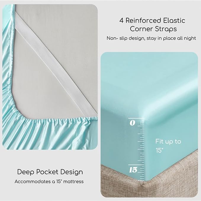 MR&HM Satin Bed Sheets, Twin XL Size Sheets Set - Image 4