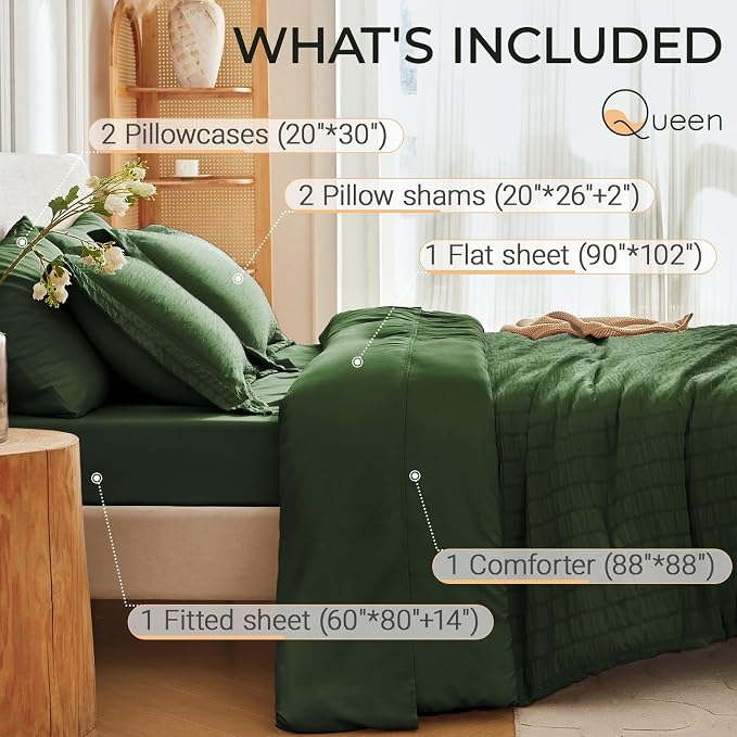 MUXHOMO 7 Pieces Queen Comforter Set, Seersucker Bed in a Bag Queen Size - Image 4