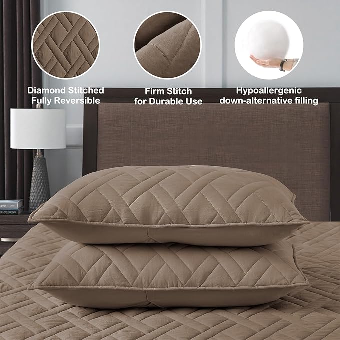 HORIMOTE HOME Quilt Set Queen Size Pine Bark, Classic Geometric Diamond - Image 4