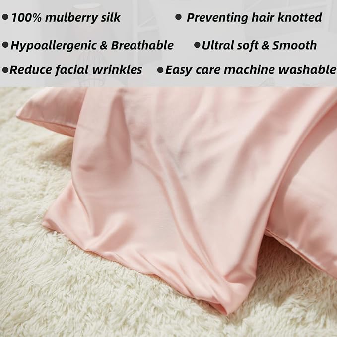 100% Silk Pillow Cases 2 Pack, Mulberry Silk Pillowcase - Image 4