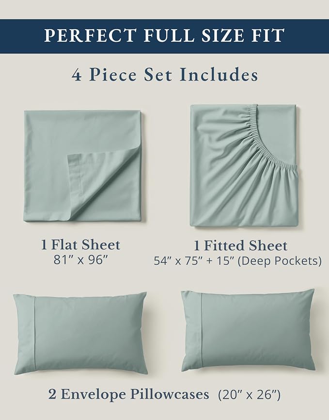 LANE LINEN 100% Organic Cotton Full Sheets Set 4-Piece Pure Percale Soft - Image 4