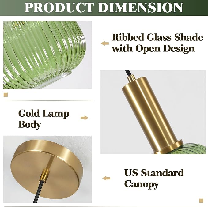 KCO Lighting Vintage Green Glass Pendant Light Kitchen Island Lighting - Image 3