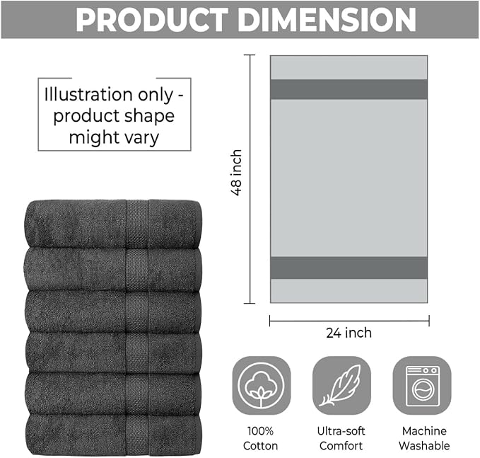 QUBA LINEN Hotel & Spa 100% Cotton Bath Towels Pack of 6, Ultra Soft, Quick Dry - Image 6