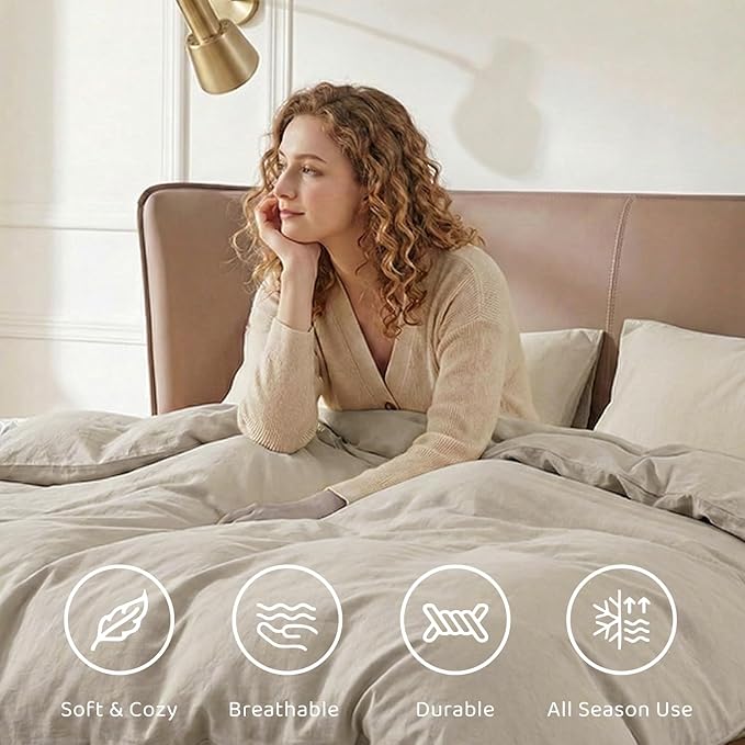 WRENSONGE Light Oatmeal Super King Comforter Set, 7 Pieces Soft Microfiber - Image 4