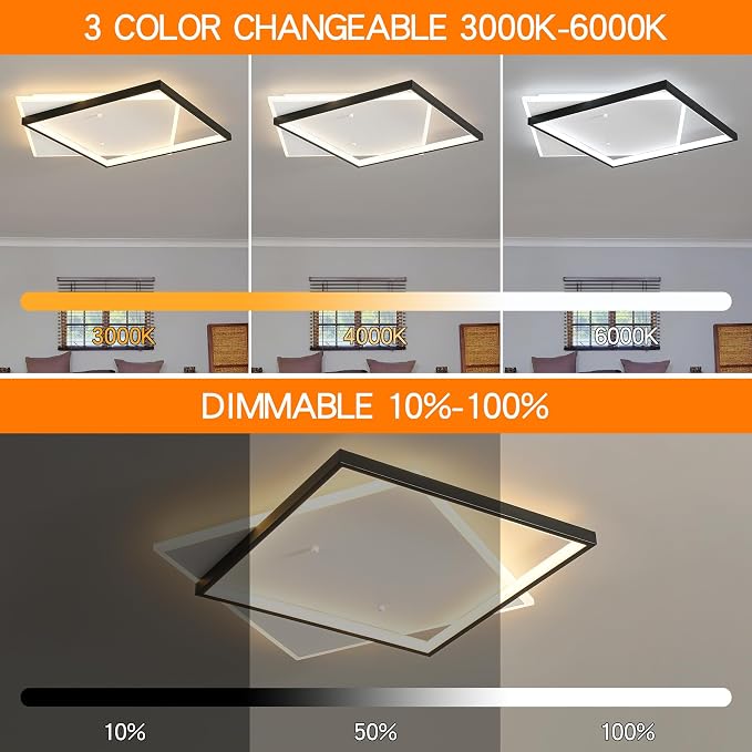 Shine LUEST Black Modern LED Bedroom Ceiling Light Dimmable Flush Mount Ceiling - Image 4