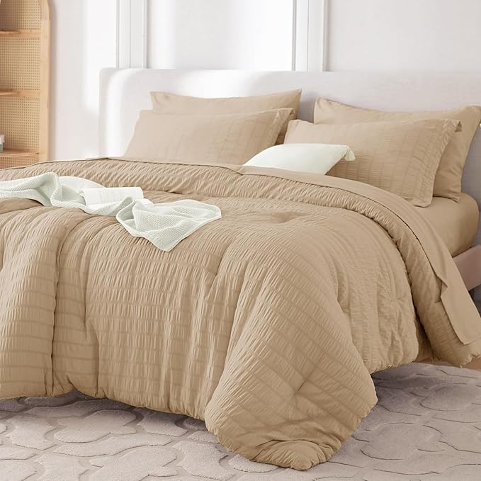 MUXHOMO 5 Pieces Twin XL Comforter Set, Seersucker Bed in a Bag Twin XL Size by MUXHOMO