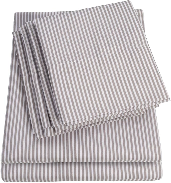 Queen Sheets Stripe Grey by SweetHomeCollection