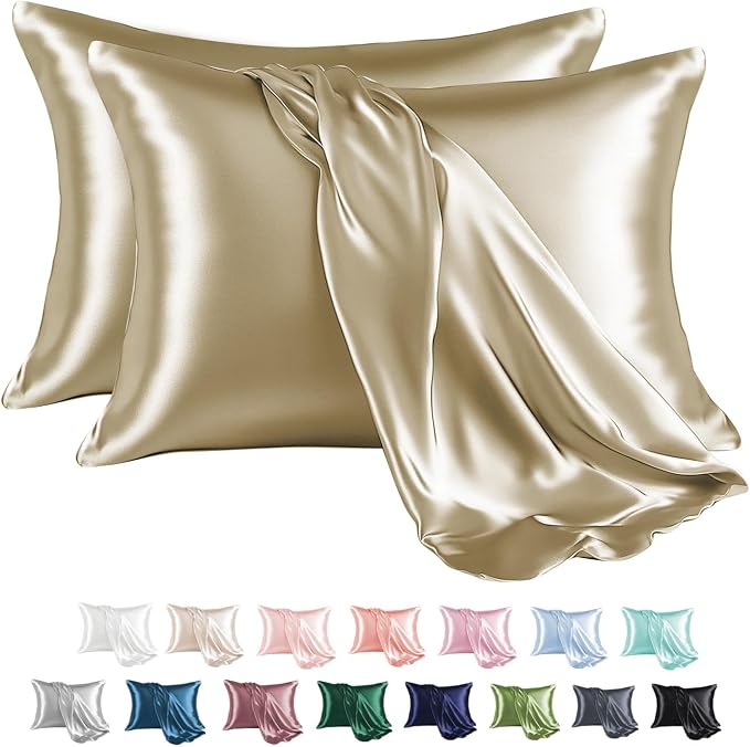 MR&HM Satin Pillowcase for Hair and Skin, Silk Satin Pillowcase 2 Pack by MRHM