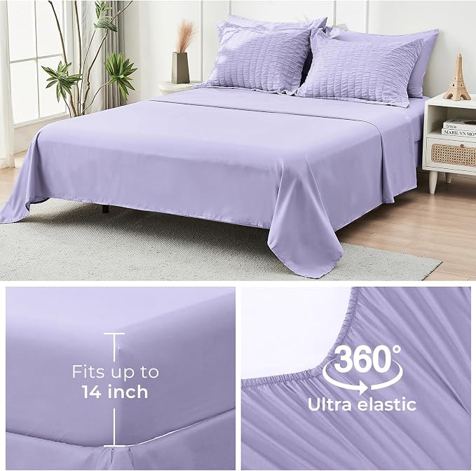 HYMOKEGE Light Purple Full Size Comforter Sets Seersucker 7 Pieces, All Season - Image 7