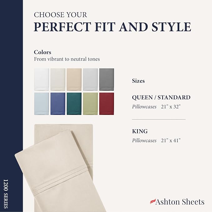 100% Egyptian Cotton Pillow Cases King Size Set of 2 - Image 7