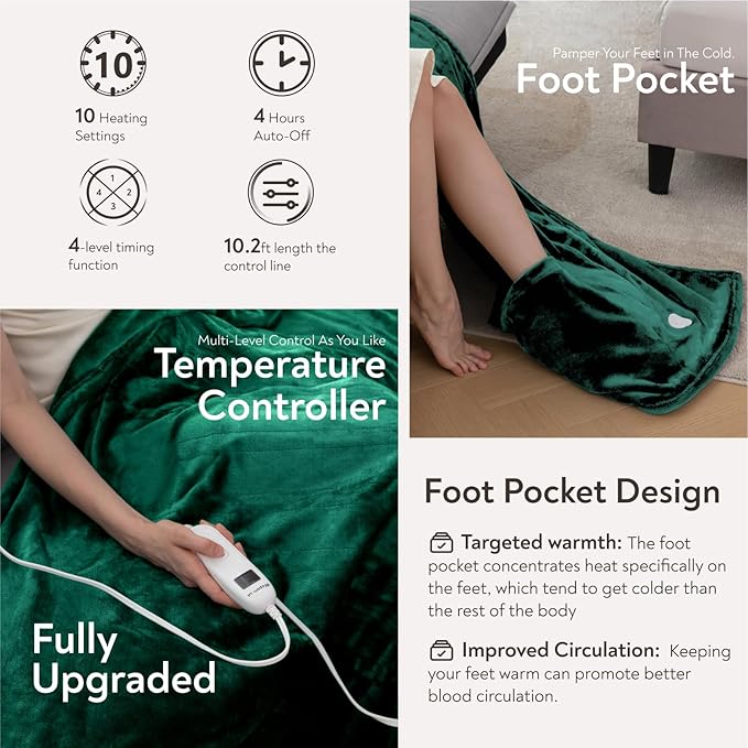 Wapaneus Foot Pocket Heated Blanket Electric Throw - Image 3