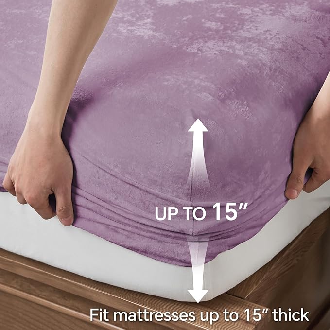 BEDELITE Velvet Fitted Sheet and Pillowcase Set, Luxury Soft Fuzzy Bottom Sheet - Image 5